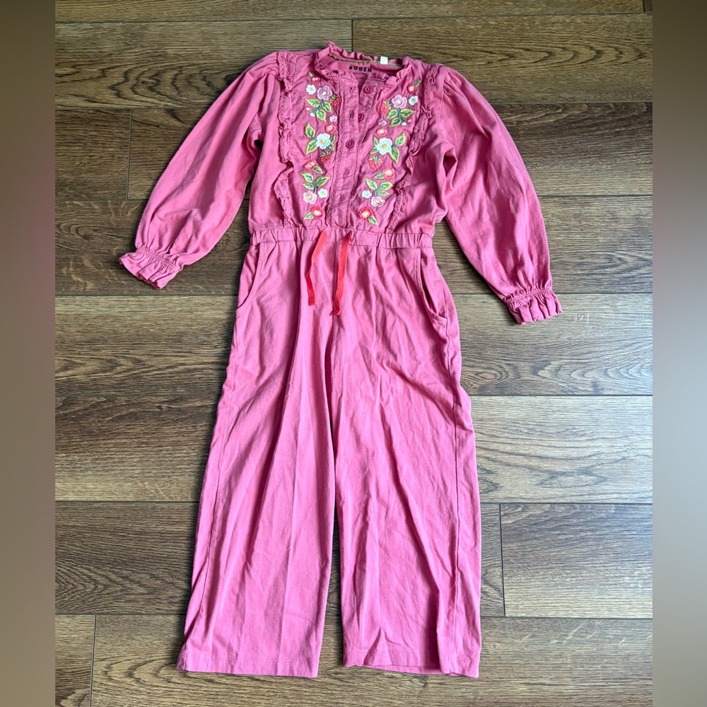 Mini Boden Floral Embroidered Jersey Jumpsuit
